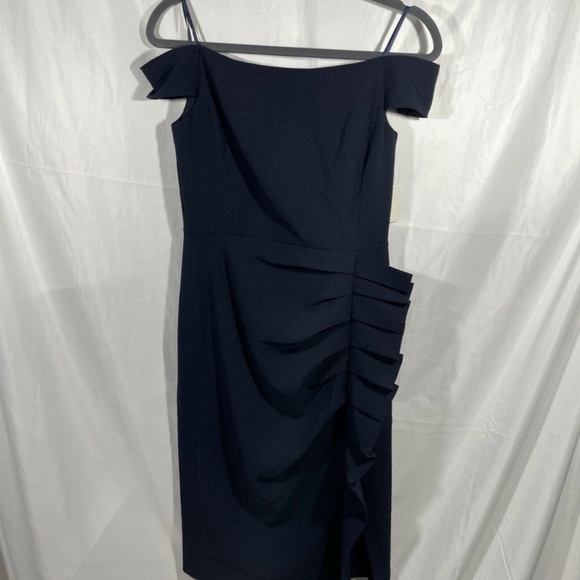 NWT Eliza J [ 6 ] Off the Shoulder Pleat Ruched Dress‎ in Navy Blue - Picture 8 of 12